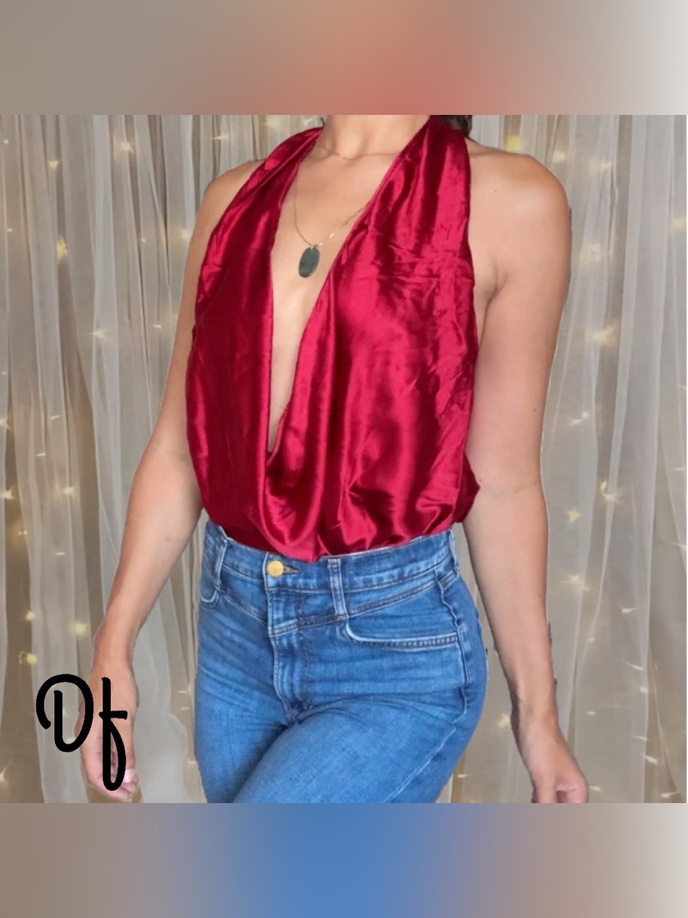 Ramy Brook Silk Deep V Halter Top in Burgundy Size S-M